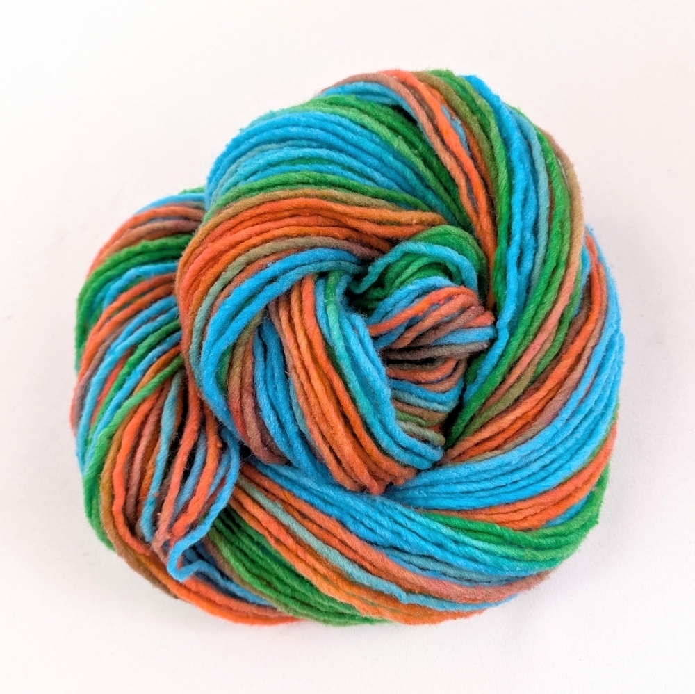 Hand Dyed Wool Yarn Single Ply Multicolor Orange Blue Green Tahiti 195 Yards NWT